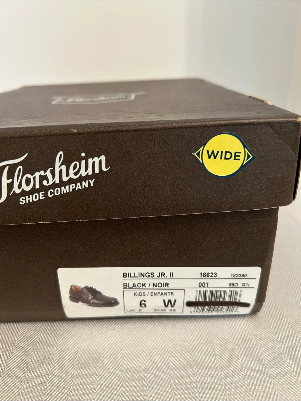 Big Boys Florsheim Billings Jr. II Black Leather Moc Toe Lace-Up Oxfords 6 Wide